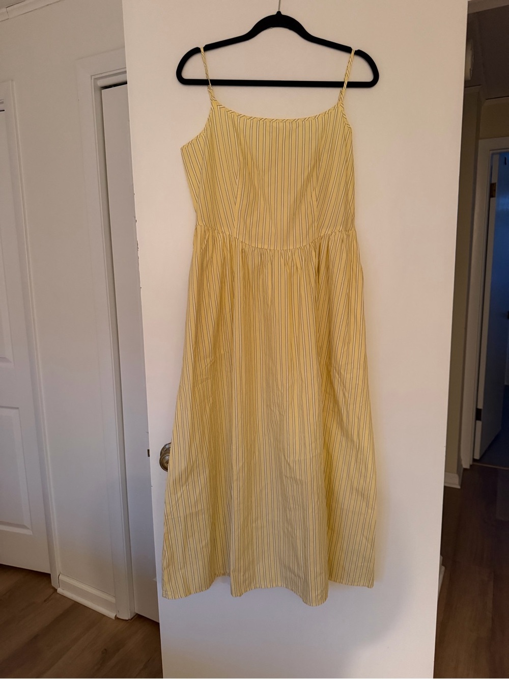 Yellow striped poplin midi dress